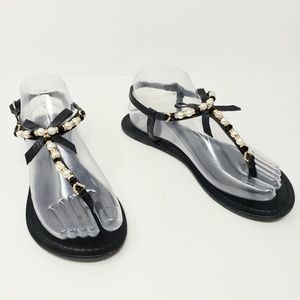 ASOS Black Thong Sandals Pearls Rhinestones Beads